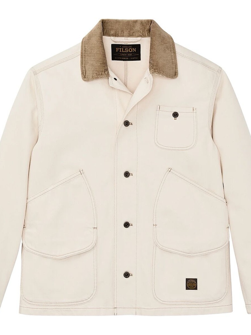 Filson Cream Canvas Jacket with Brown Corduroy Collar